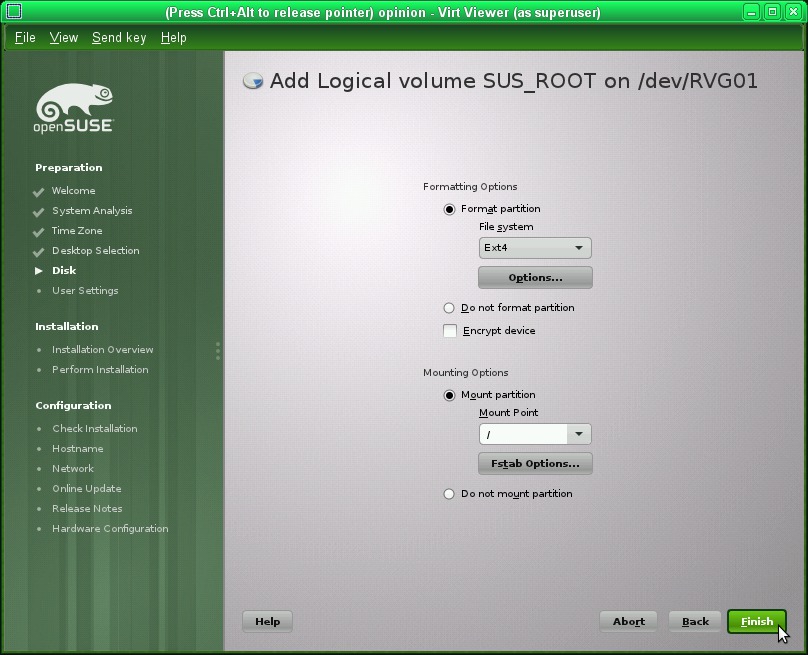 Add Logical Volume SUS_ROOT on /dev/RVG01